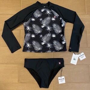 Hurley Girls’ Long Sleeve Rash Guard 2-Piece Swimsuit